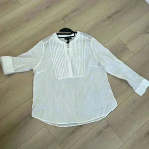 Lane Bryant linen blend white pintuck chambray blouse sz 14 - 16